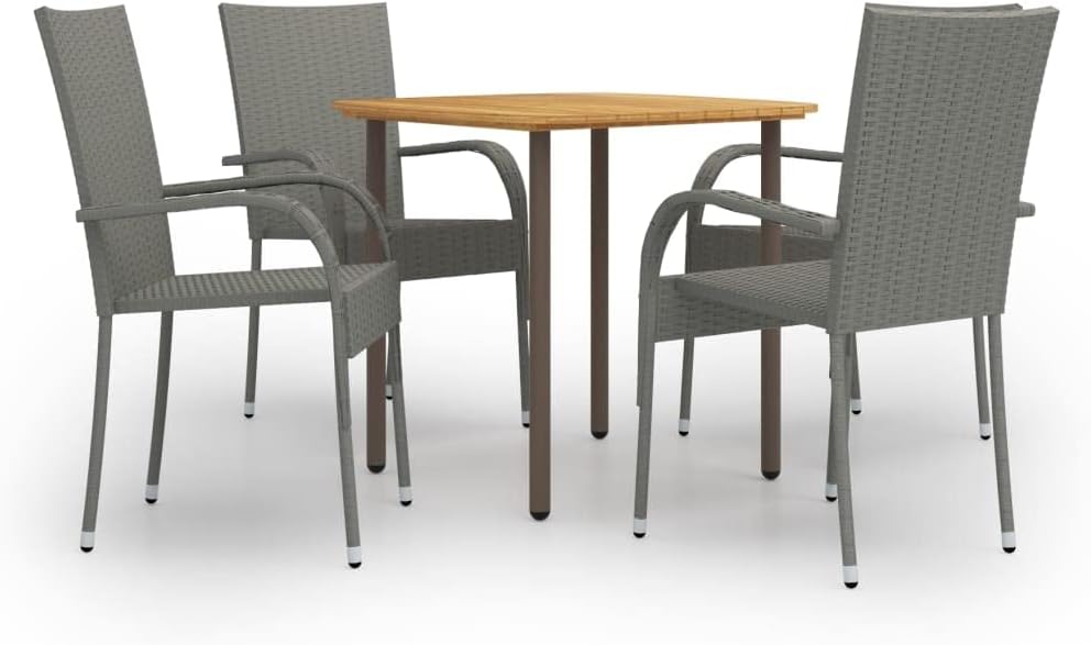 5 Piece Patio Dining Set Poly Rattan Gray Garden Furniture