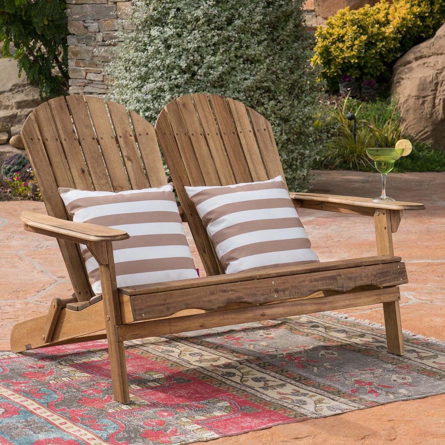 Adirondack Outdoor Chairs - Outdoor Loveseat with Slat-Backed, Wooden Patio Chairs with Wood Frame and Armrest for Fire Pit, Backyard, Garden, Poolside