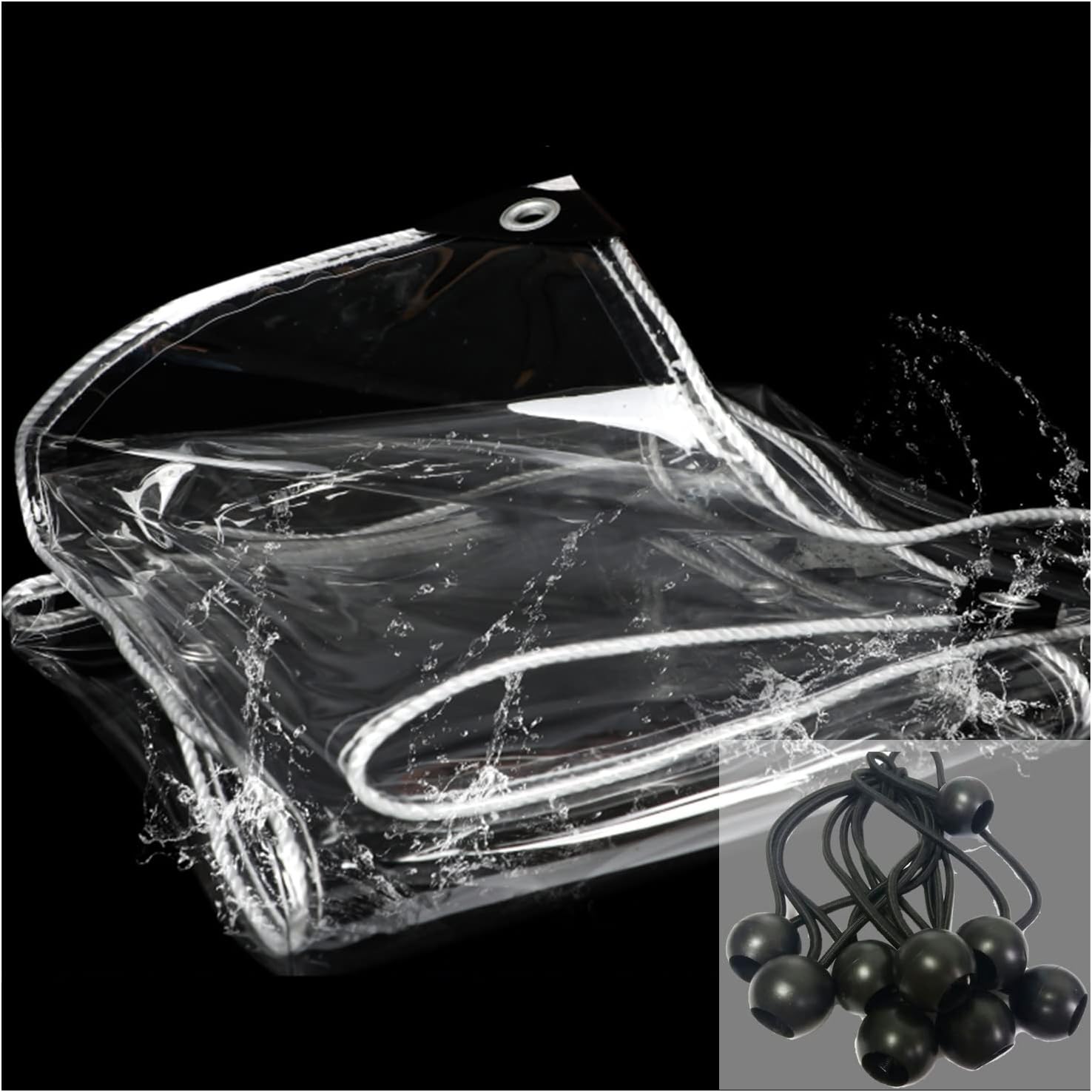 Glass Clear Tarpaulin Folding Insulation Canopy Cover with Eyelets Transparent Tarpaulin Waterproof, for Terrace, Balcony, Gazebo, Can be Customized(6x6m/19.8x19.8ft)