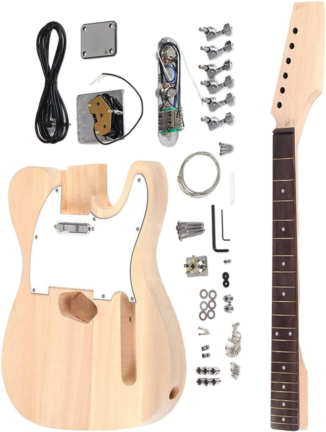 FLFL Wood Electric Guitar Kit String Instrument Maple Guitar Neck Replacement Unfinished Guitar Kit