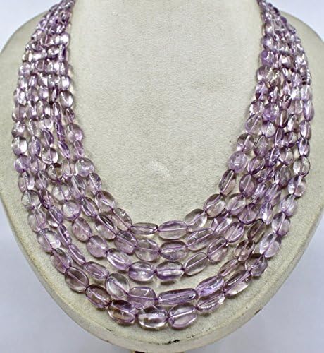 5 Line Natural Amethyst Long Beads Necklace 19 INCHES 13 MM to 10 MM