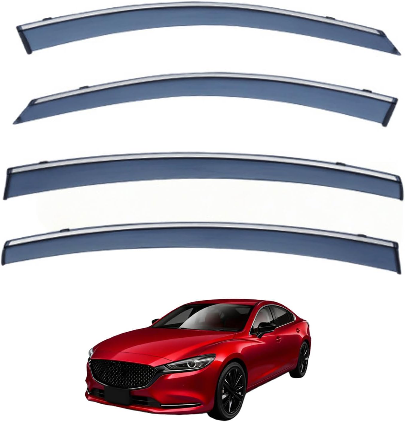 Window Deflectors for Mazda 6 Atenza MK3-GJ1-GL 2014-2025, Sun Rain Guard Window Visors Vent Shades with Bright Stripes Car Accessories