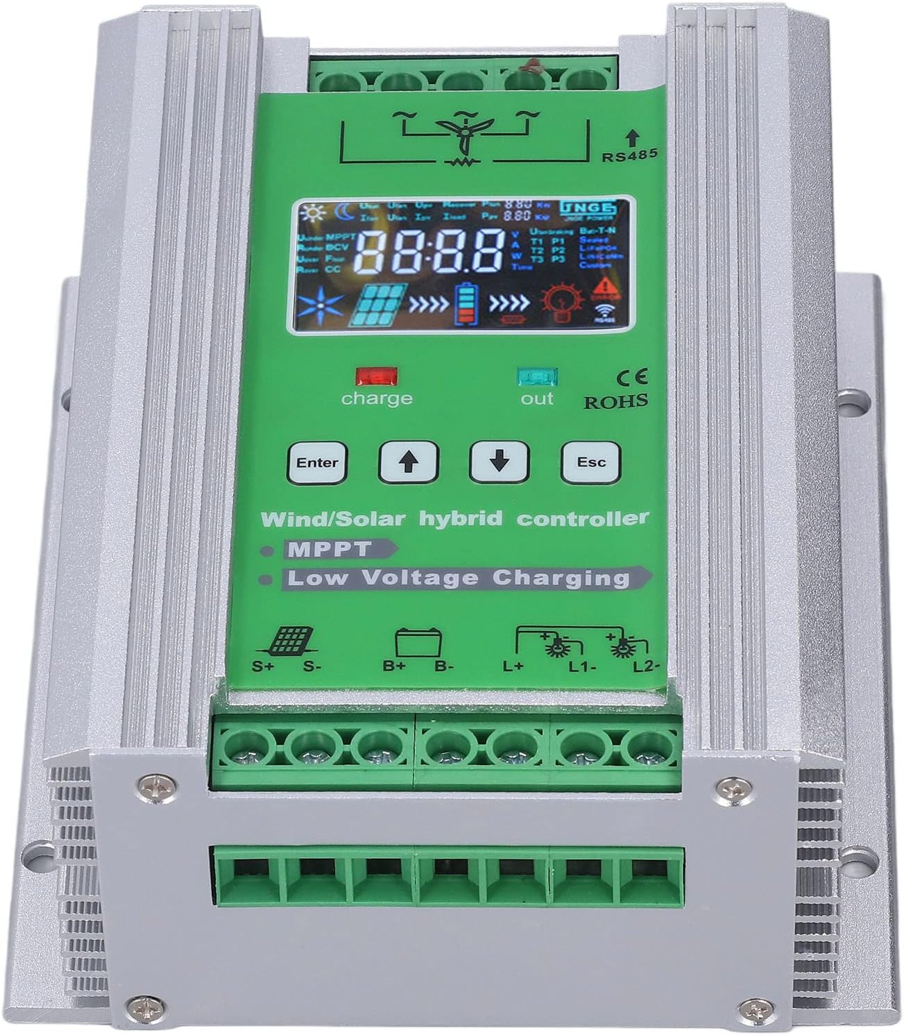 Akozon Wind Solar Hybrid Charge Controller 1000W - Efficient MPPT Regulator for Wind and Solar Energy Systems (DC12V/24V)