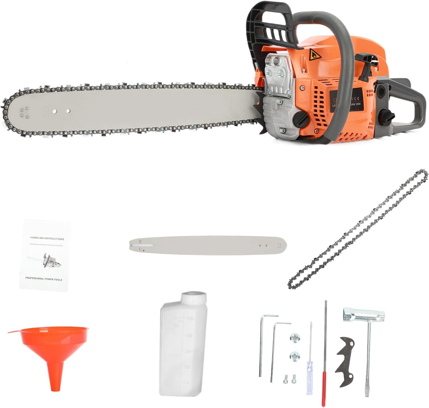 58CC Gas Chainsaw 20 inch, 2 Stroke Engine Gas Powered Chainsaw with Non-Slip Handle, Labor-saving Gas Sawing Cutting Wood Chain saw Logging Machine For Wood Cutting, Tree Trimming (58CC 20in Orange)