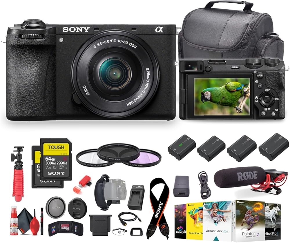 Sony a6700 Mirrorless Vlogger Camera With 16-50mm Lens (ILCE-6700L) + VideoMic + 2 x 64GB Tough Memory Card + 3 x NP-FZ100 Battery + Photography Software + Filter Kit + Charger + Case + More (Renewed)