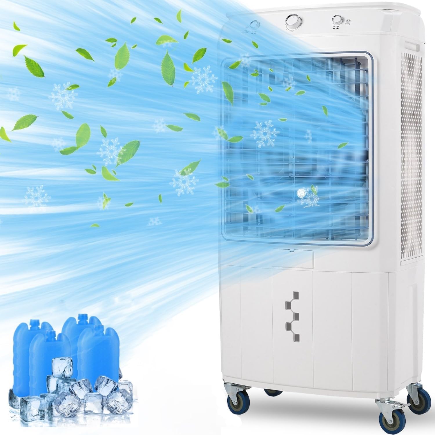 Evaporative Air Cooler, 4100CFM Swamp Cooler Air Conditioner with 4 Ice Packs & Remote Control, 3 Modes & Wind Speeds, 12H Timer, 8.4 Gallon Water Tank, for Outdoor, Indoor, Garage (15.8 Gallon)