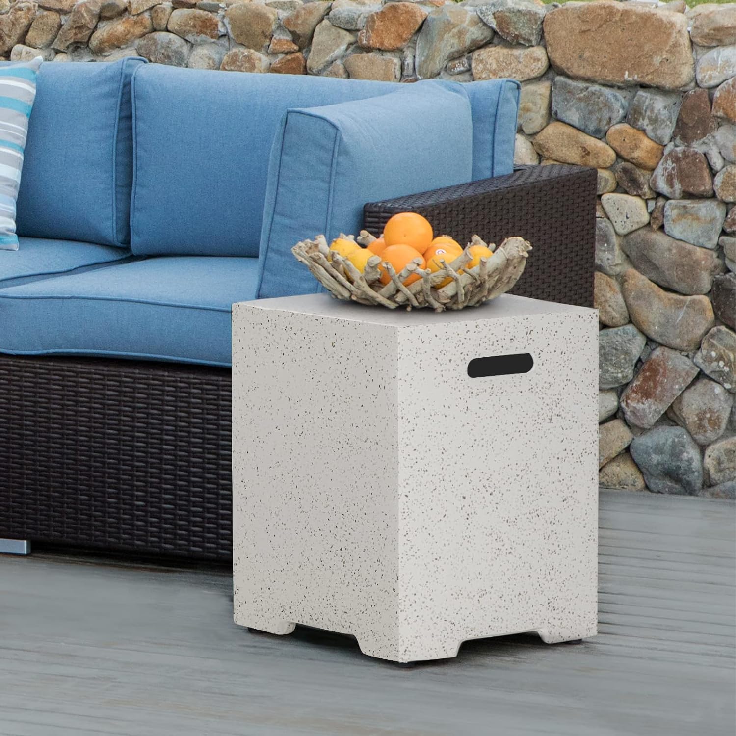 COSIEST Outdoor Terrazzo Hideaway Tank Table for Gas Fire Pits, Hides Standard 20lb 16-inch Propane Tank Cover w Side Handles