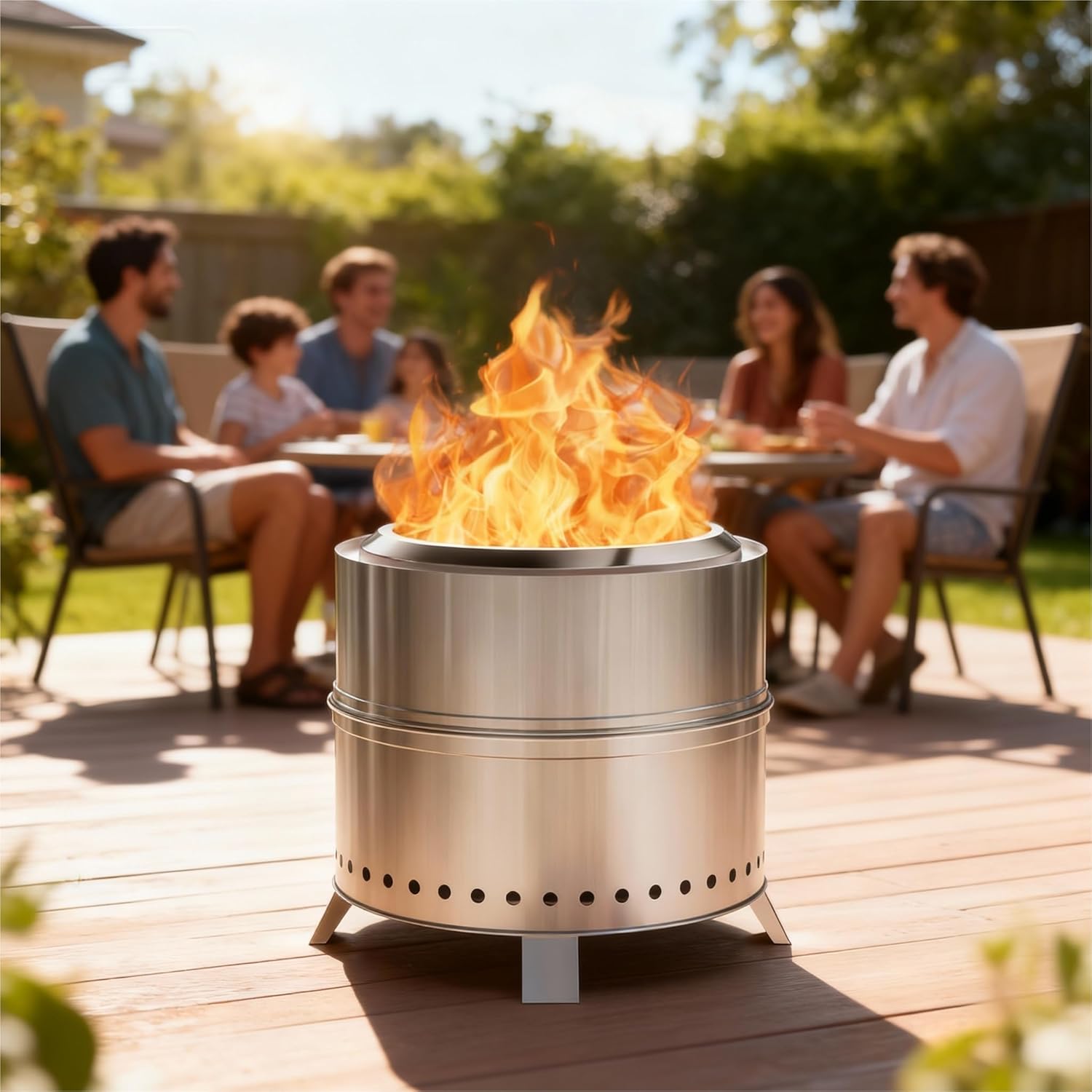 Breezz Smokeless Fire Pit 19.3 Inch Stainless Steel Outdoor Wood Burning Firepit with Carry Bag, Portable Bonfire Stove for Backyard, Patio, Camping, and Picnic, Efficient Airflow & Low Smoke Design