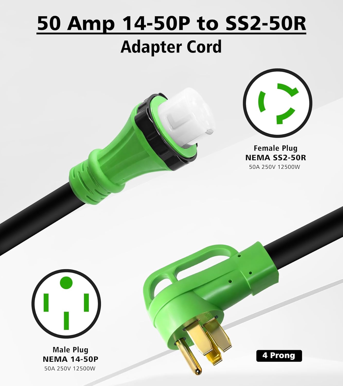 50 Amp Generator Cord with Twist Lock, 25FT Heavy Duty 6/3+8/1 Gauge Generator Cable, 14-50P/SS2-50R STW Power Cord, 50 Amp Extension Cord for Generator & Yard & House