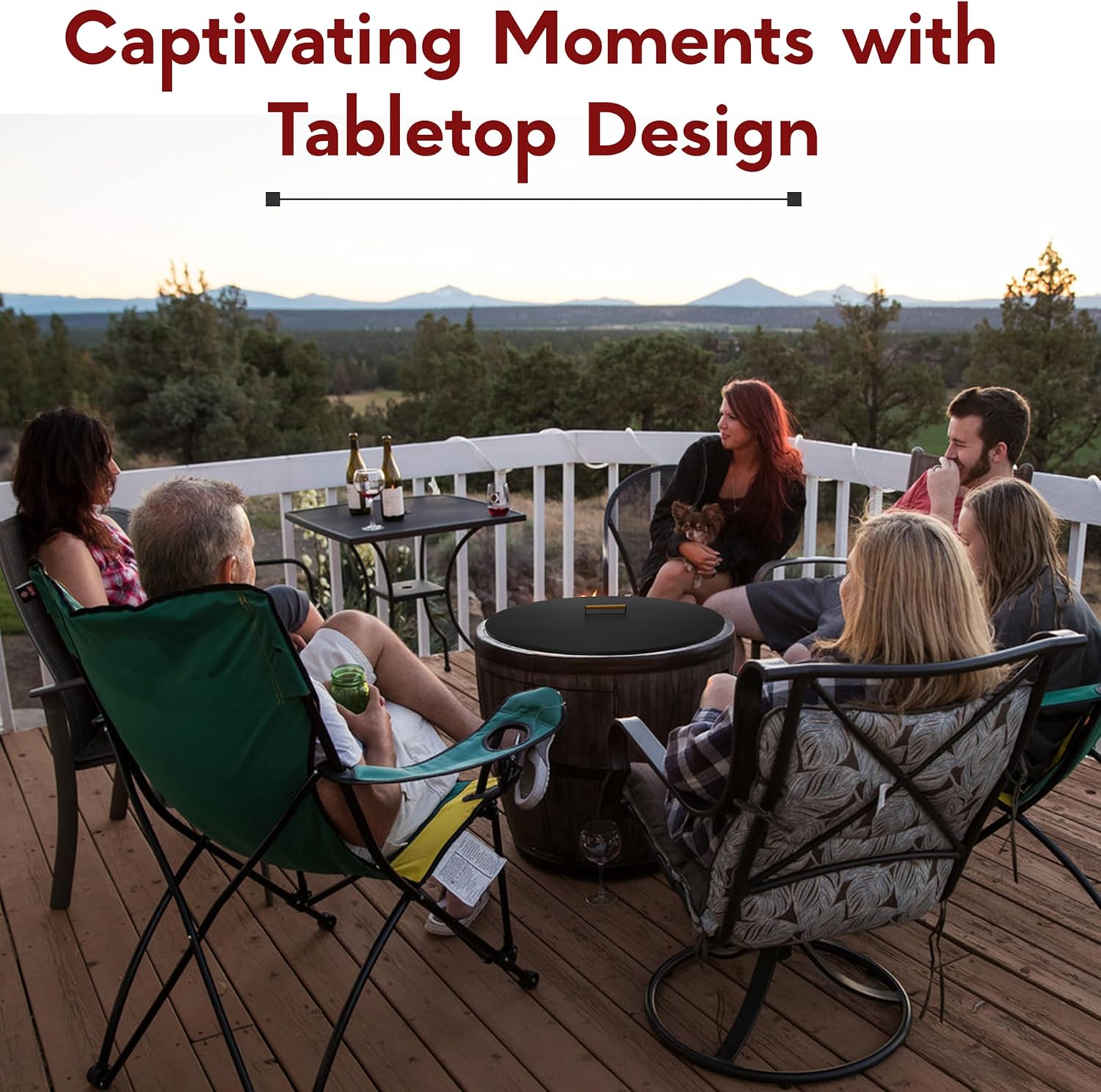 31” Round Fire Pit Lid – Powder Coated Fire Pit Cover Lid Round for Outdoor Fireplace -16 Gauge Steel Flat Fire Pit Burner Pan Cover with Wooden Handle Snuffer Lid for Round Patio FirePit Ring