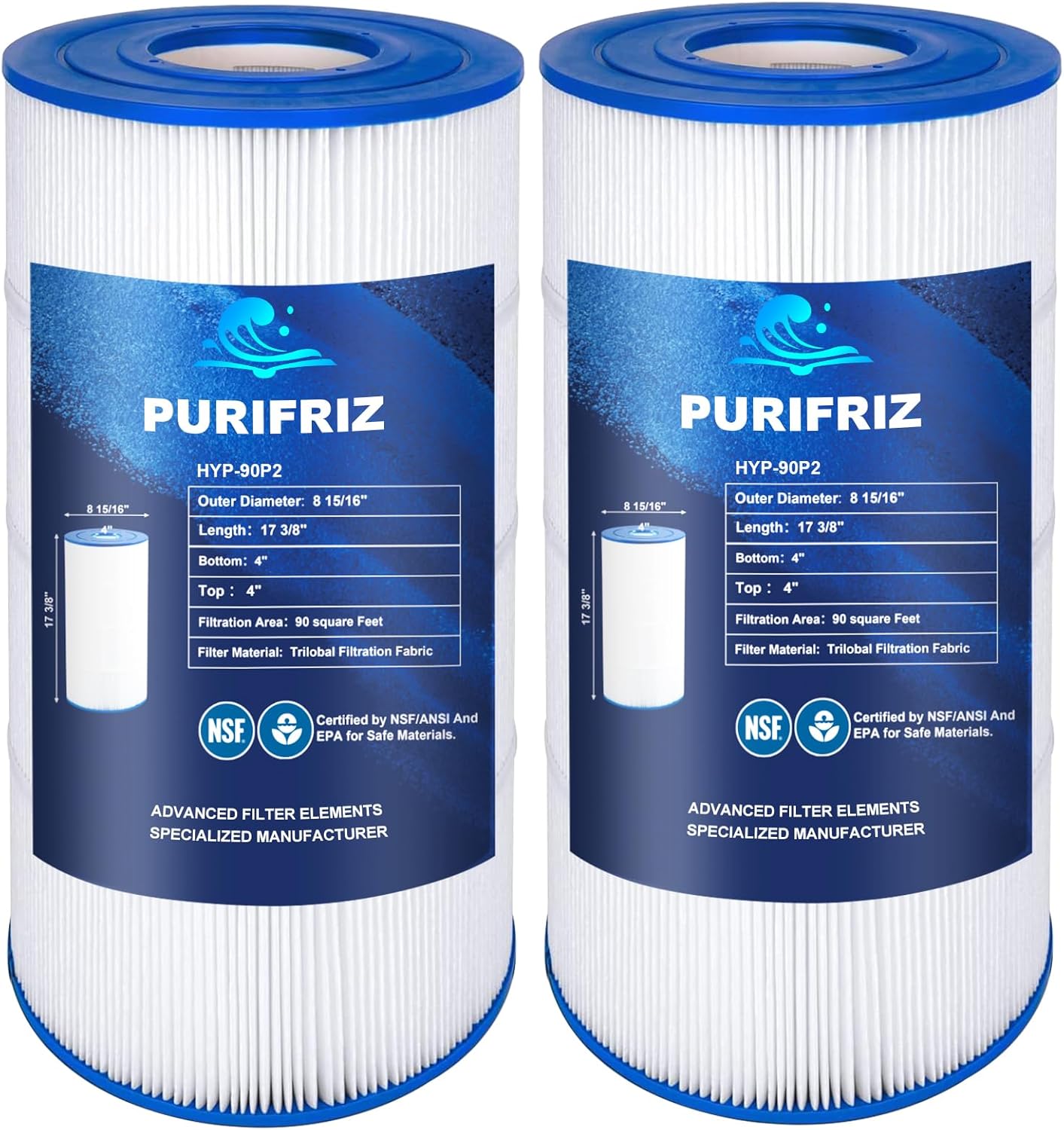 90A Pool Filter Compatible with Hayward C900, Pleatco PA90, Unicel C-8409, Filbur FC-1292, Sta-Rite PXC95, Upgraded Fabric 90 Sq. Ft, L x OD: 17 3/8