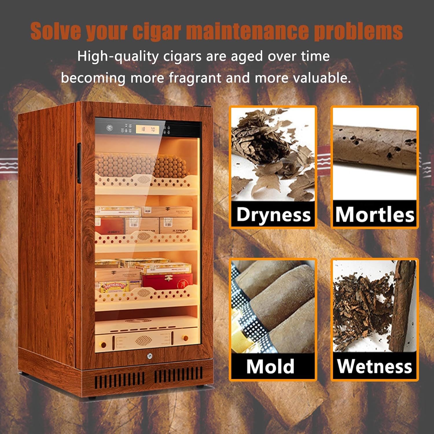 Electric Humidor, 600 Counts Cigar Humidor Cabinet with Heating and Cooling, Electric Cooling Cigar Fridge with Spanish Cedar Wood Shelves & Hygrometer, Gifts for Men