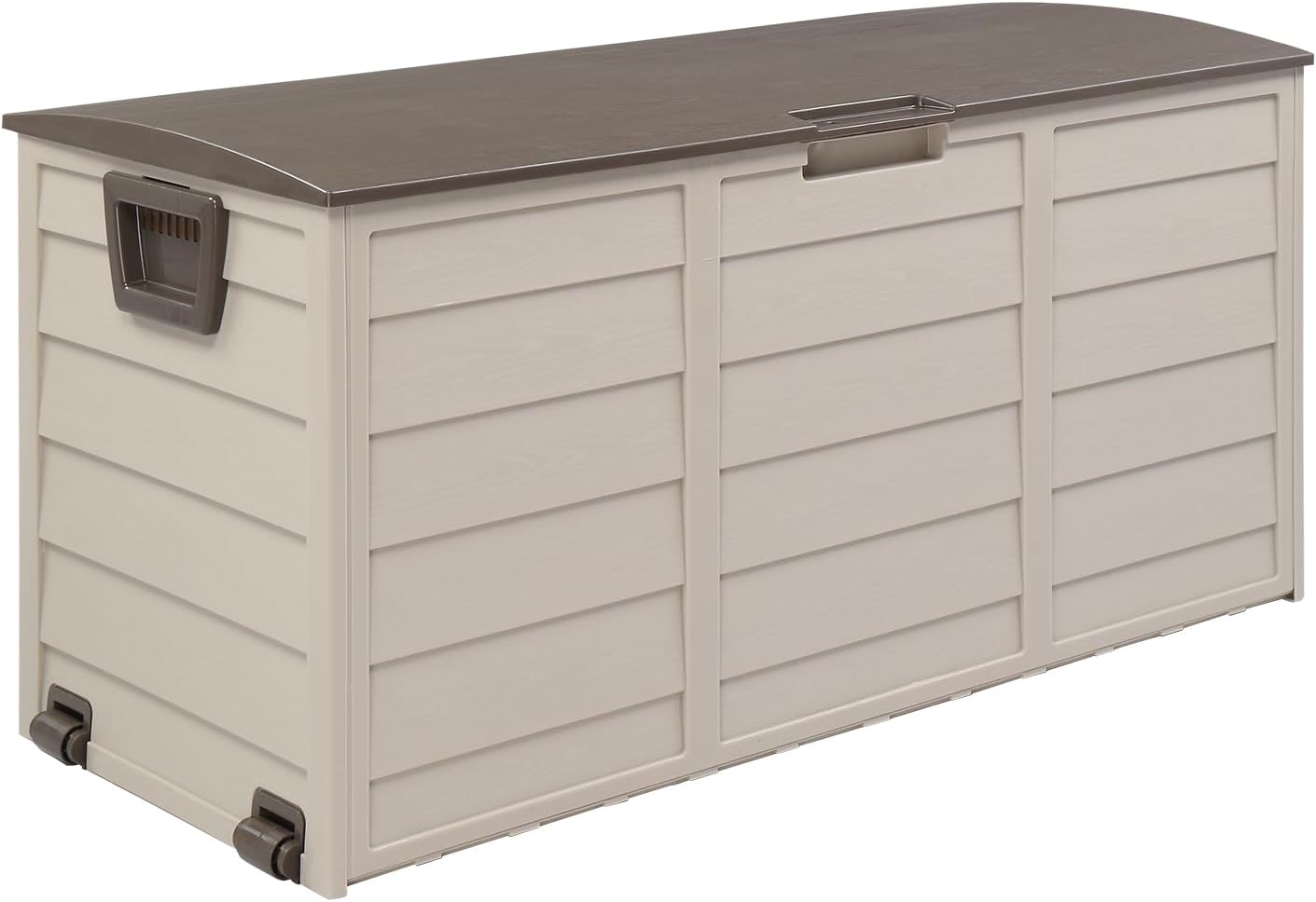 75Gal Outdoor Garden Plastic Storage Deck Box, Lockable Wheel Portable Chest for Tools Cushions Toys Patio Gear(Brown)