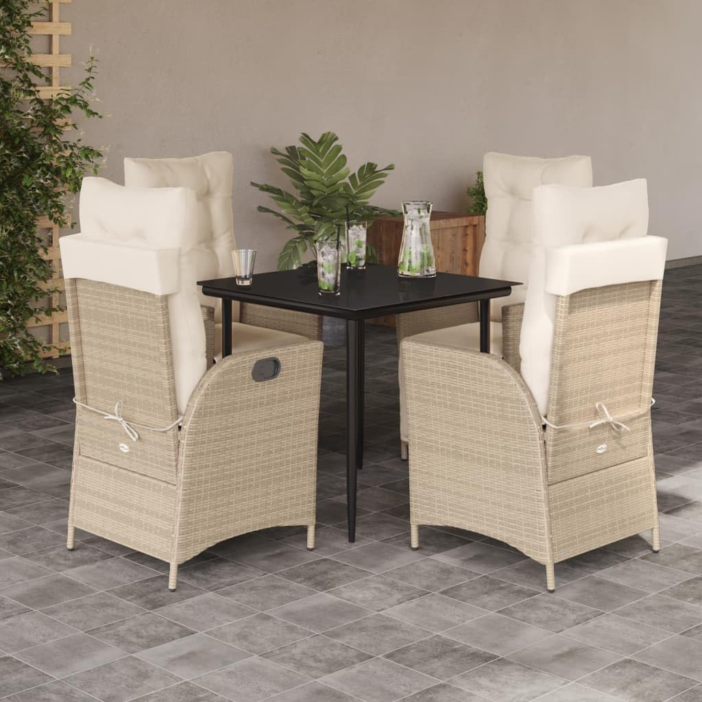 5 Piece Patio Dining Set with Cushions Beige Poly Rattan Garden Furniture