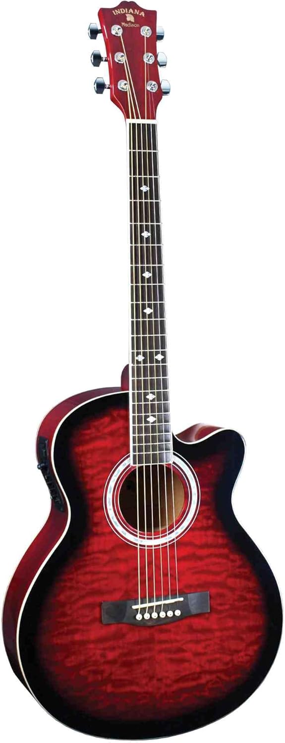 INDIANA Electro 6 String Acoustic-Electric Guitar, Right Handed, Red Sunburst (MAD-QTRD)