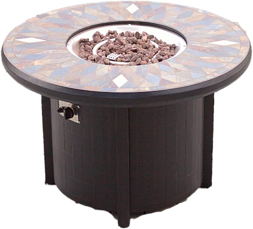 Pebble Lane Living Exclusive Natural Slate Top Outdoor Fire Pit with Metal Cover & 50,000 BTU Burner, Rust Resistant Powder Coating, Lava Rocks Included, Sleek Bronze Frame, 42