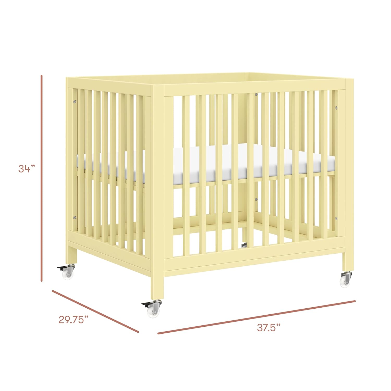 Babyletto Rolli All-Stages® Midi Crib Conversion Kit in Pale Yellow, Greenguard Gold Certified, FSC Certified, Portable & Adjustable with Pad Included