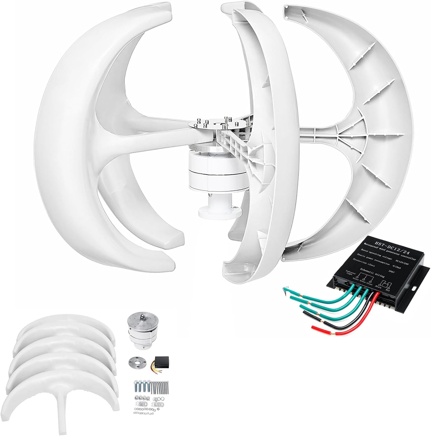 48V,BAOJUHUIKANG 1000W-5000W Vertical Axis Wind Turbine Generator, 5 Blades Wind Turbine Kit 2M/S Wind Speed Starting Wind Power Generator - White