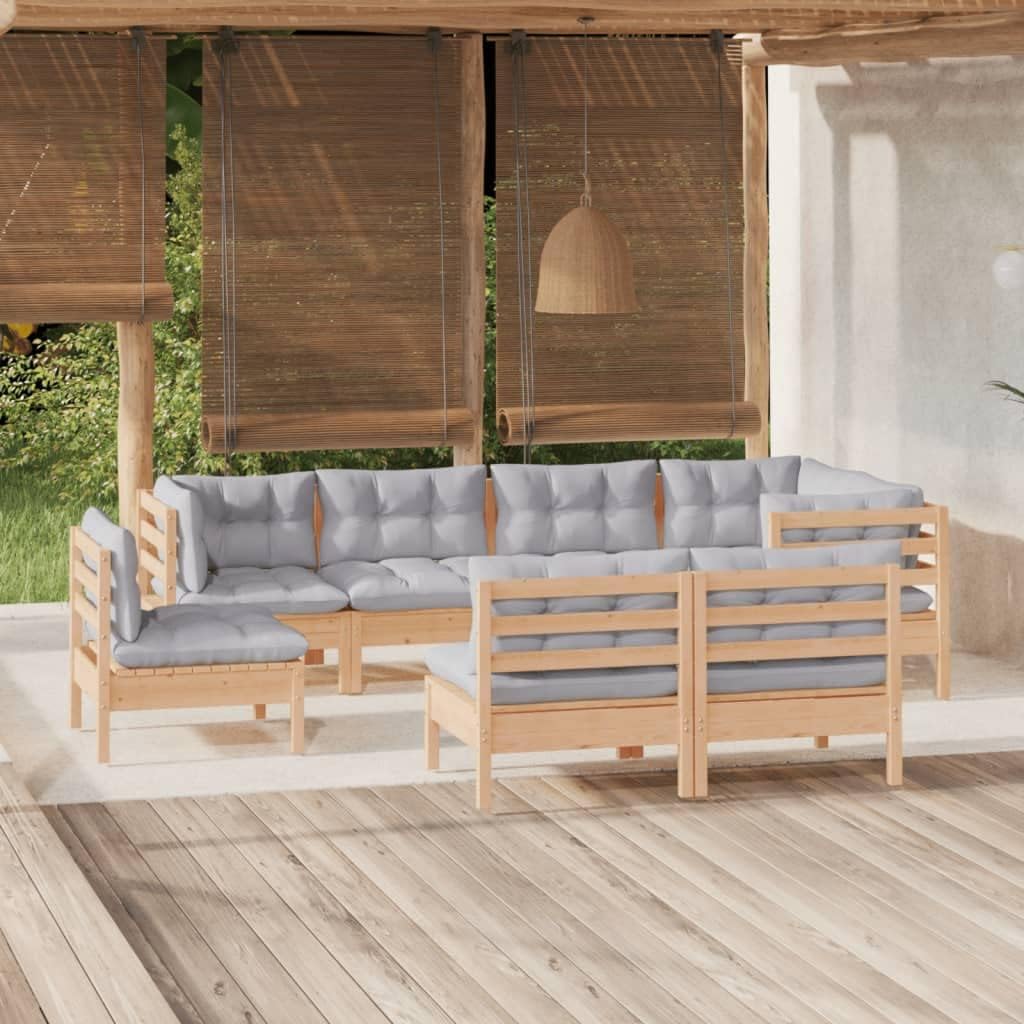 8 Piece Patio Lounge Set with Gray Cushions Solid Pinewood,Pinewood Patio Lounge Set with Gray Cushions: Modern Modular Sofa for Outdoor Relaxation Patio Furniture Sets, Outdoor Furniture Sets