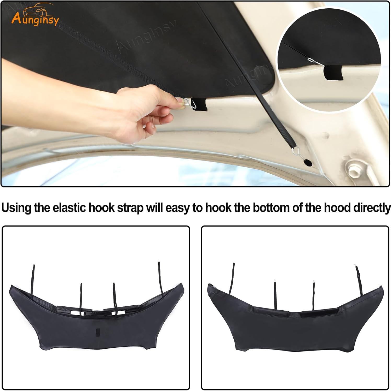 Aunginsy Car Hood Protector Bra Compatible with Kia Soul 2009-2013 Auto Front Engine Hood Cover Black Leather Protector Cover Half Hood Bonnet Bra Front Car Cover Mask Hood Shield Exterior Accessories