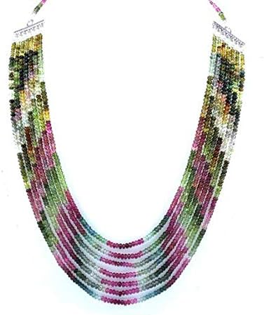 multi tourmaline smooth rondelle beads 7 strand 3-4 mm 24''necklace