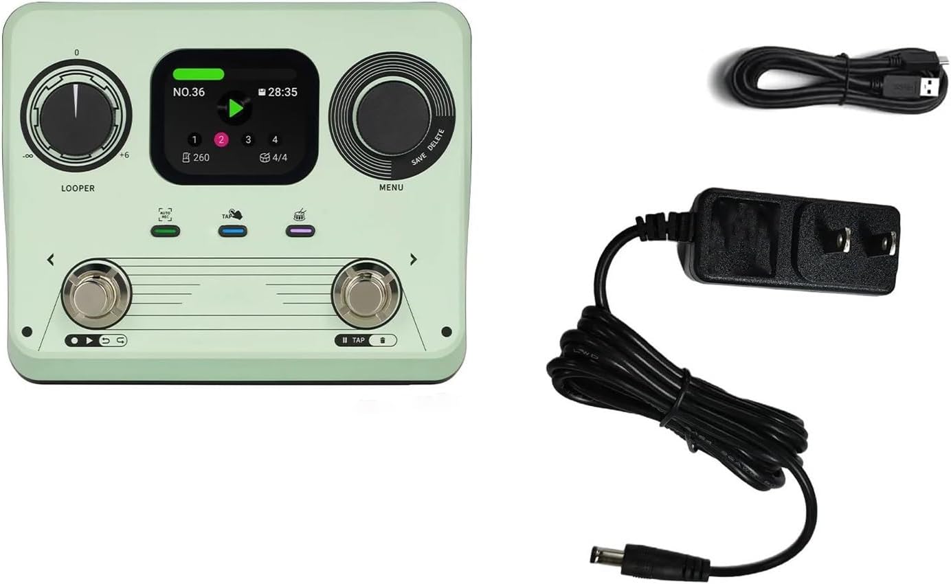 Professional Guitar Effects Pedals Drum Machine Looper Guitar Effects Pedal Dual 5 Hour Stereo Recording(Green US)
