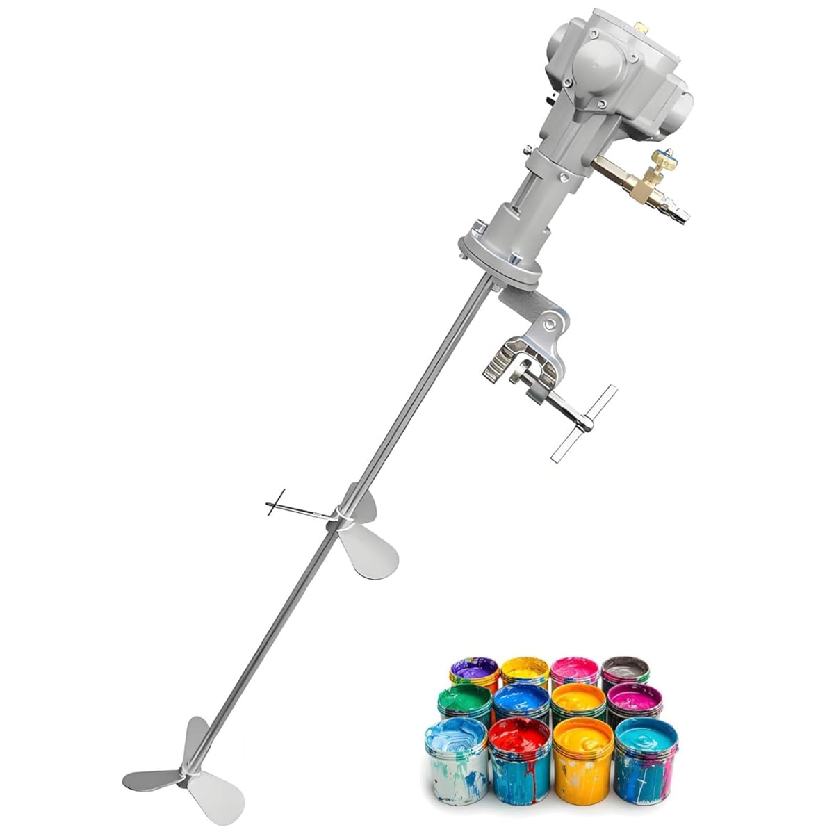 Pneumatic Paint Mixer 55 Gallon, Professional Air Agitator Drum Stirrer, 1/2HP Adjustable Pneumatic Tank Mixer Machine, Clip Mount Barrel Paint Mix Tool for Industry, Lab, Factory Use(50 Gallon)