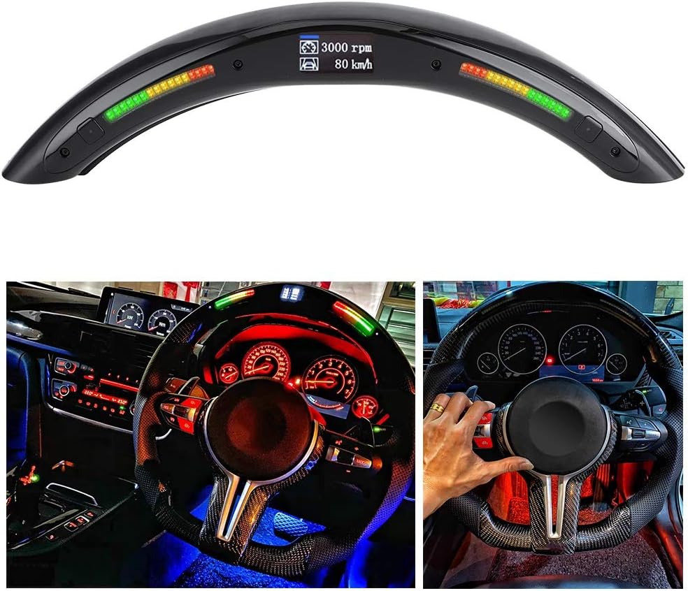 Qiilu 4th Gen LED Performance Steering Wheel Race Digital Display Shift Indicator Lights OBD2 Module Kits