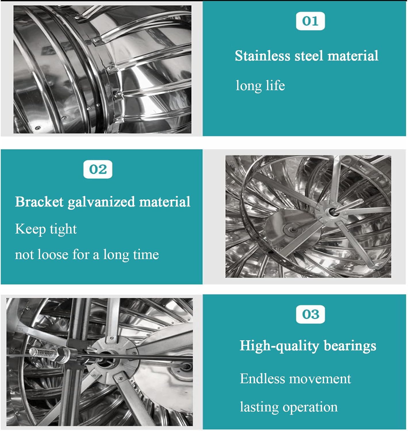 Turbine Ventilator Stainless Steel Rotating Chimney,Spinner Anti Downdraught Chimney,Cowl Cap with Claw Base Energy Saving,for Houses Factory Attic Farm (100mm)