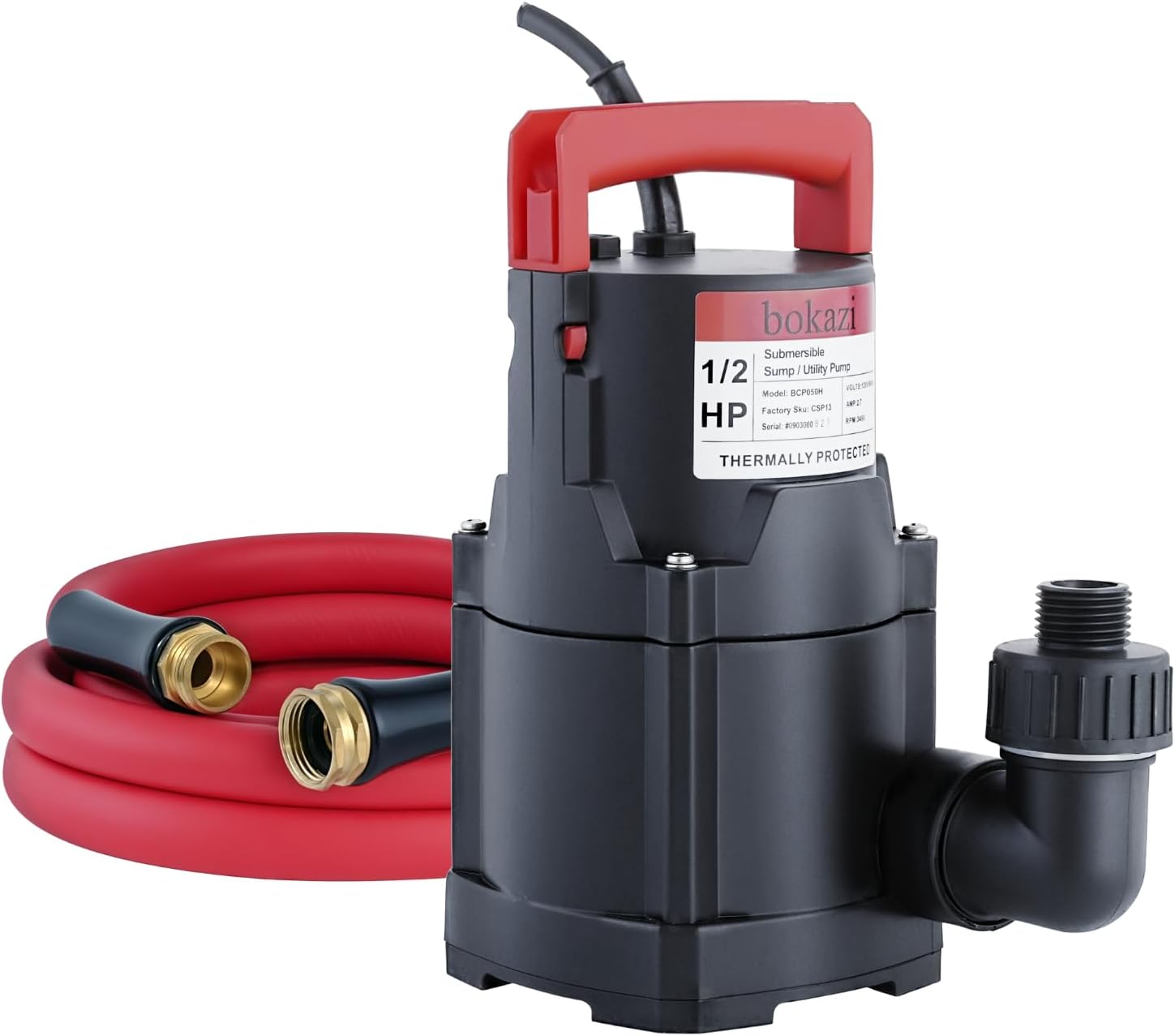 Sump Pump, Submersible Water Pump, 1/2HP Submersible Pump, Water Removal Pump With 10Ft. Garden Hose for Pool Draining, Hot Tub & Basement, Portable Pump with 25ft Long Cord & Garden Hose Adapter