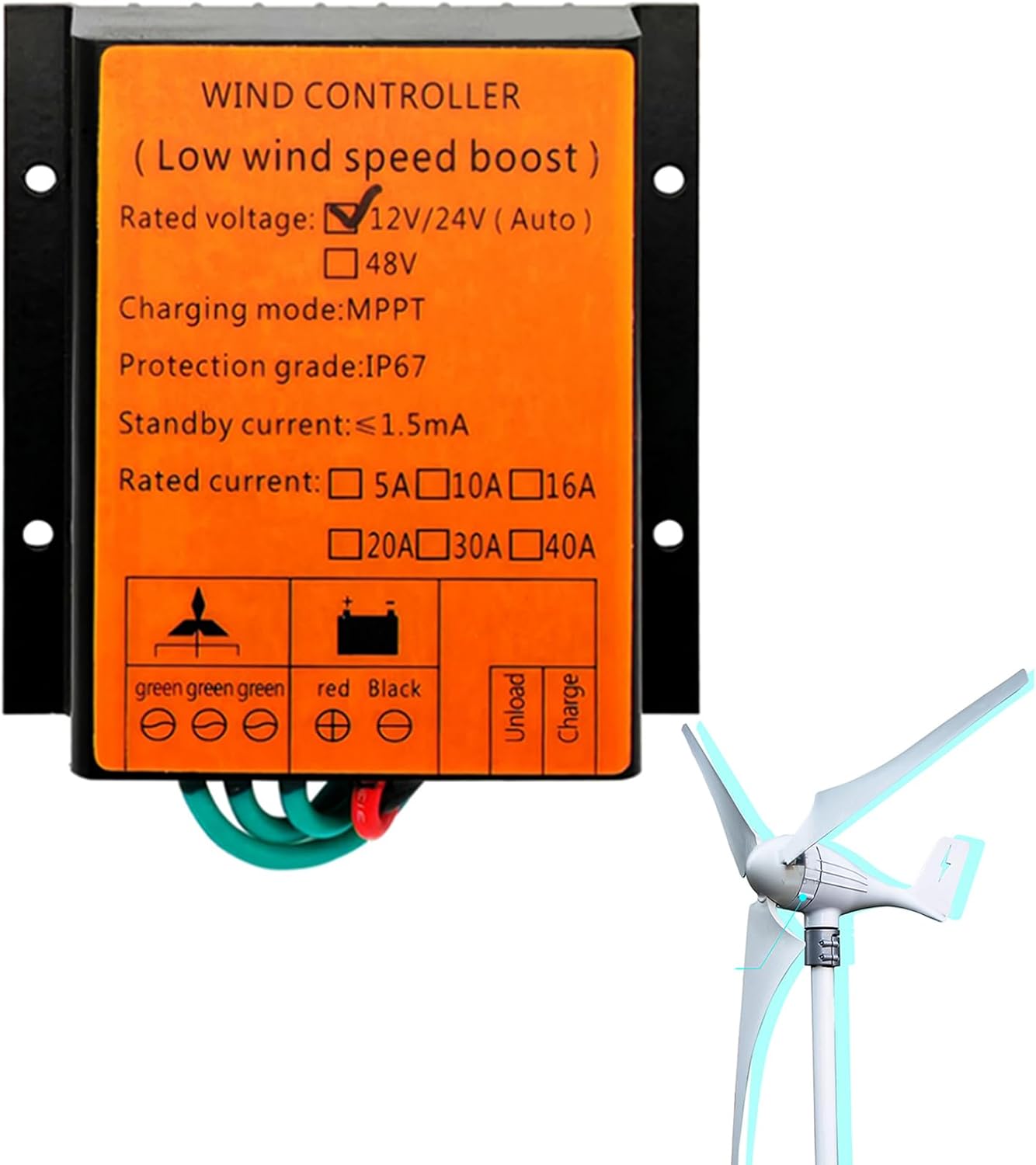 Mini Wind Turbine Generator Controller 2000W Wind Turbine Charge Controller IP67 Waterproof Automatic Controller Suitable for Wind Turbine System,12V