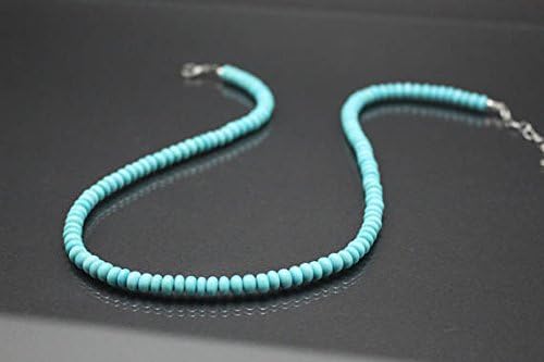 genuine arizona turquoise necklace natural birthstone march gift present birthday gemstone collier stainless steel beads bride 6mm 43 cm