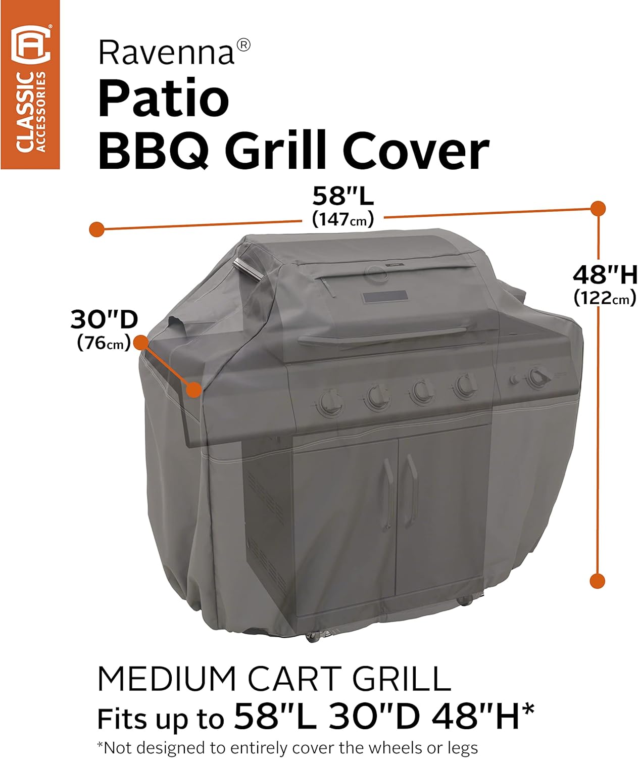 Classic Accessories Ravenna Water-Resistant 58 Inch BBQ Grill Cover and 108 Inch Rectangular/Oval Patio Table & Chair Set Cover Bundle