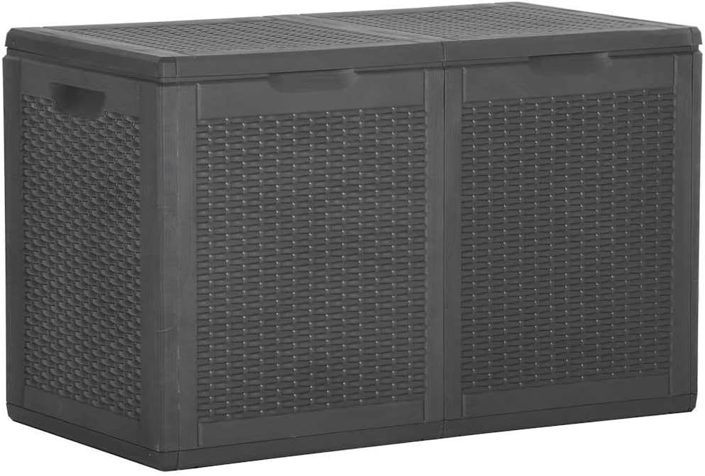 Large Black Polypropylene Deck Storage Box with Rattan Look, 47.6 Gallon Capacity, for Outdoor Patio Furniture & Garden Tools