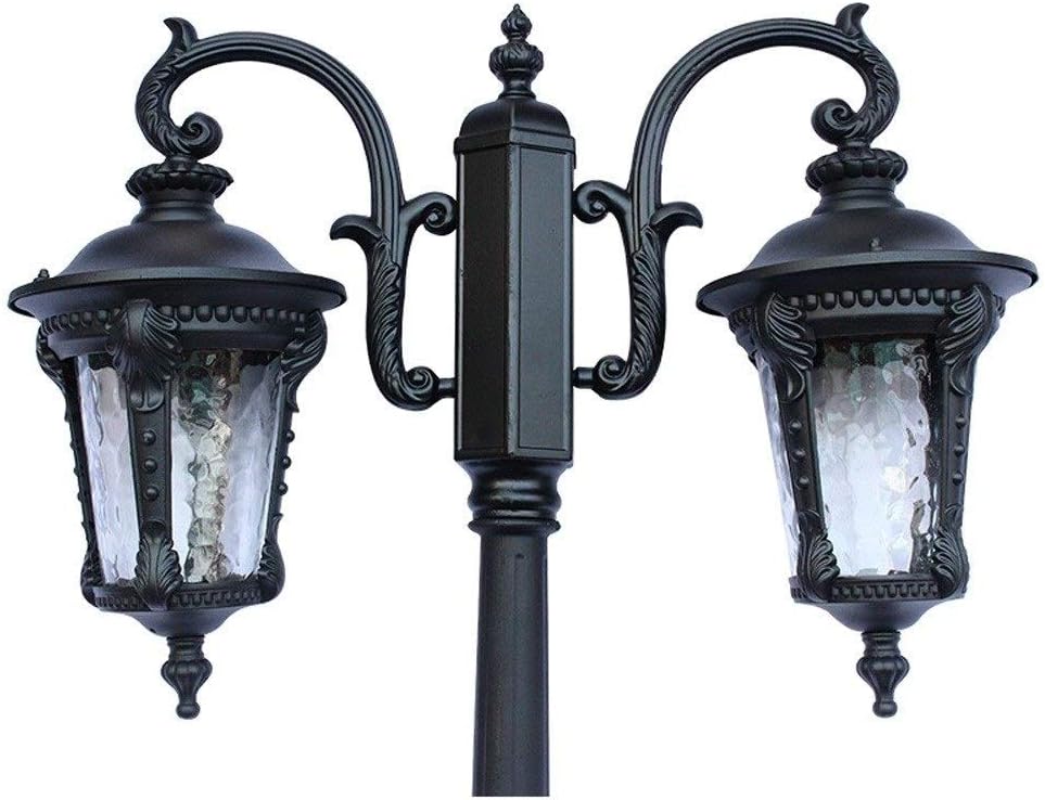 Creative Die-cast Aluminum 2-Heads Glass Lantern Street Light n Traditional Outdoor Column Light IP55 Waterproof Patio Lighting Fixture Pillar Light Lawn Floor Lamp Post Light E27 Lights