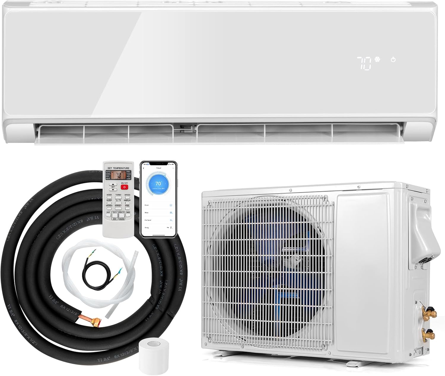 ARLIME 12000 BTU Wifi Enabled Mini Split Air Conditioner & Heater, 22 SEER2 208-230V Inverter AC Unit Cools Rooms up to 750 Sq. Ft, Energy Efficient Split Wall AC w/Heat Pump & Installation Kit