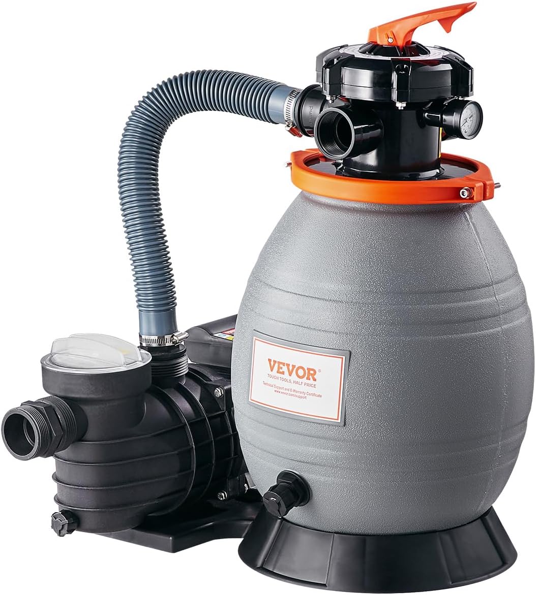 VEVOR Sand Filter Pump for Above Ground Pool, 13 in, 3500 GPH, 3/4 HP Swimming Pool Sand Filter Pump System, Krystal Clear with 6-Way Multi-Port Valve & Strainer Basket, Easy Installation for Pools