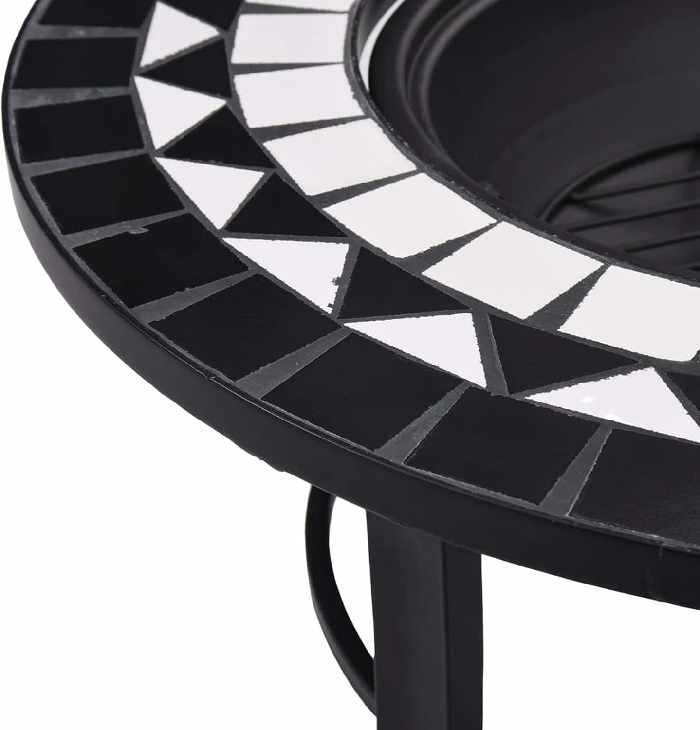 Mosaic Fire Pit, Black and White Ceramic Fire Bowl with Tabletop, 26.8 Inch Steel Fire Pit for Garden and Patio
