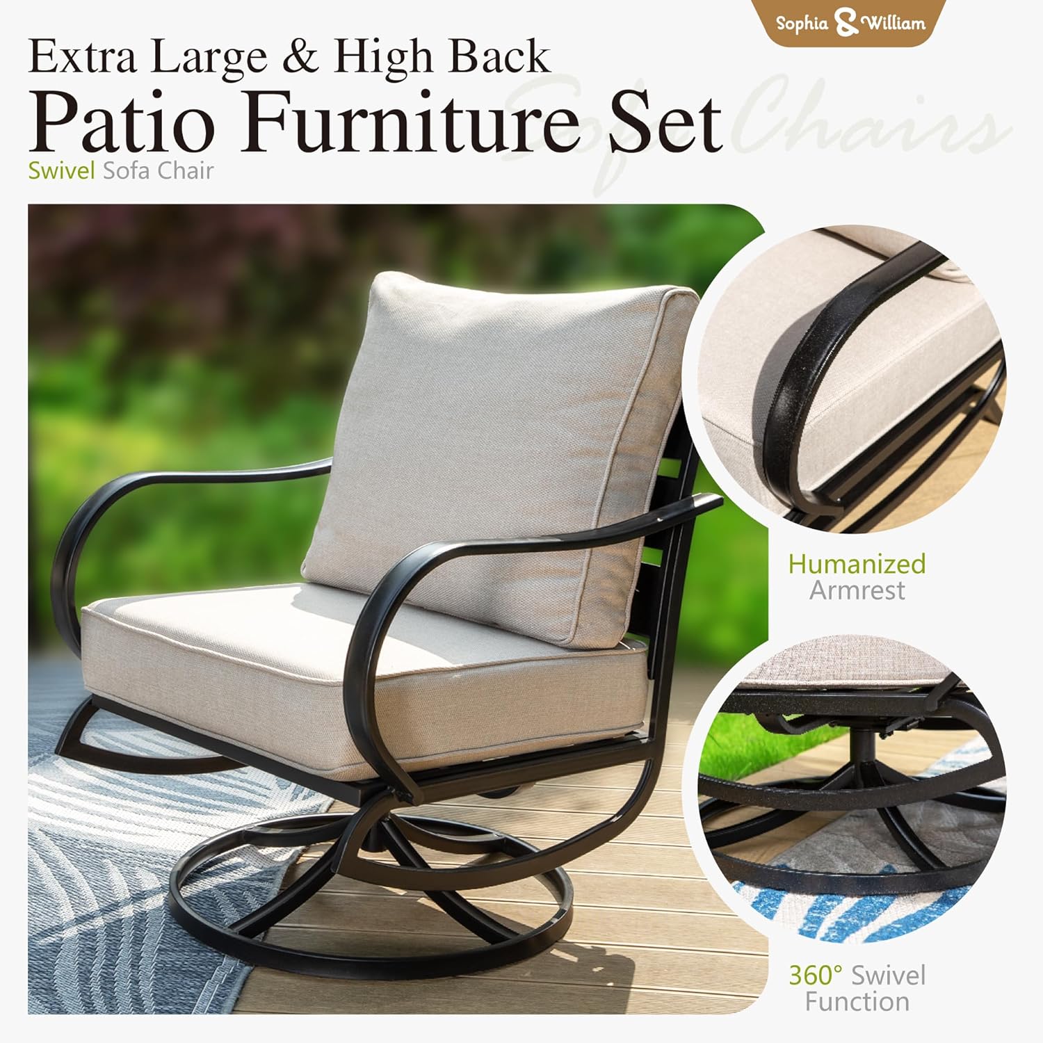 Sophia & William Patio Furniture Sets for 7 with Fire Pit Table 45