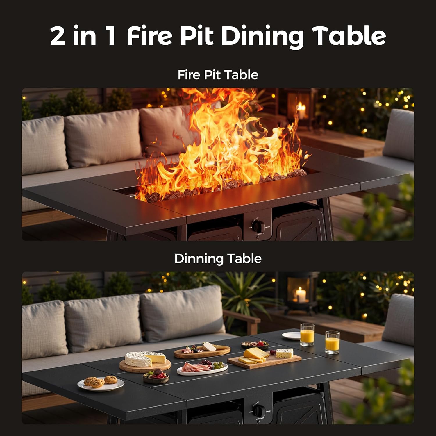 BALI OUTDOORS Propane Fire Pit Patio Outdoor Fire Pit Table Large Firepits for Outside Black