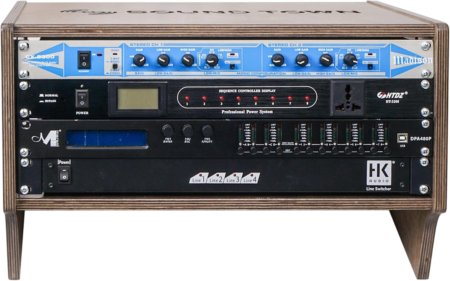 Sound Town DIY 4U Angled Desktop Turret Studio Rack with Solid Baltic Birch Plywood, Weathered Brown, Assembly Required (SDRK-Y4SLB)