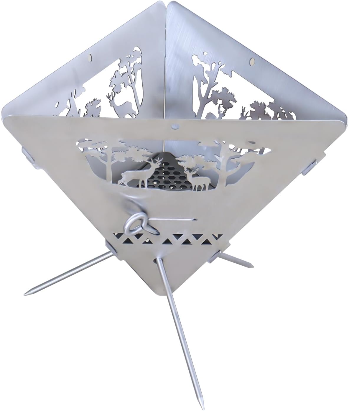 Portable Outdoor Fire Pit Collapsible Camping Wood Burning Bowl Stainless Steel (Three Legged Pot)