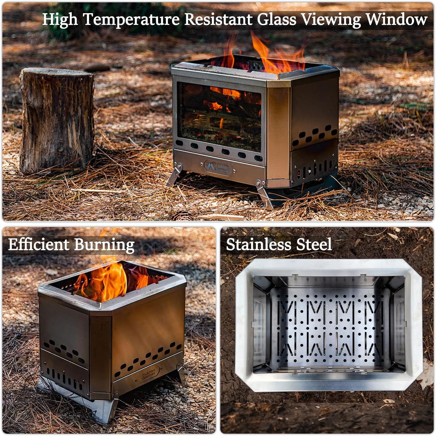 Portable Fire Pit for Camping Smokeless Folding FirePit Wood Burning Stove, Camping Stainless Steel Fire Pit for Outdoor, Patio, Backyard