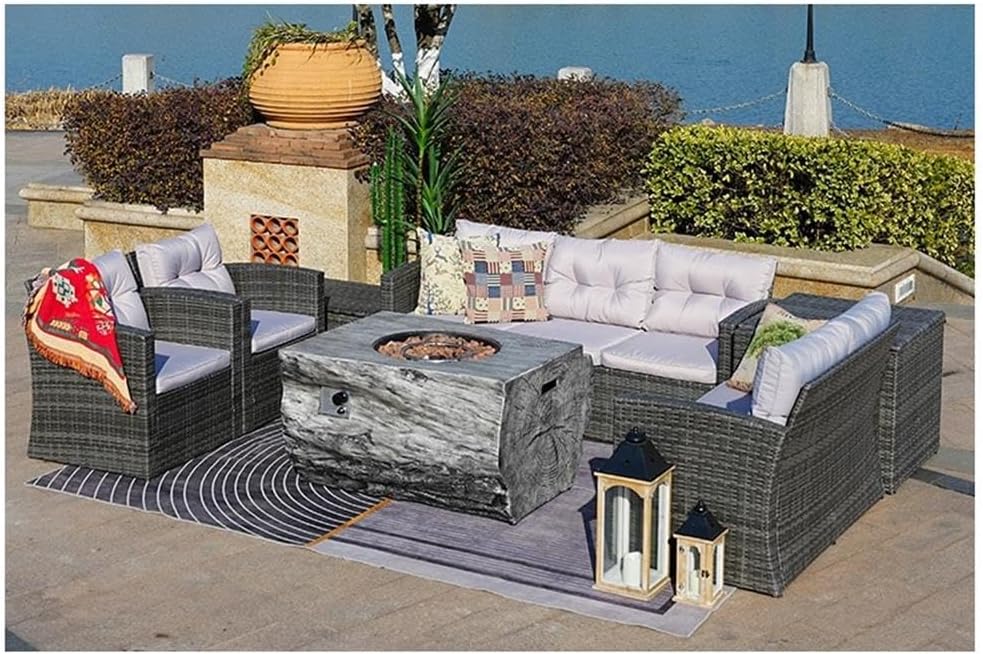 Direct Wicker Gray Aluminum 7-Person Outdoor Seating Group with Cushions and Firepit