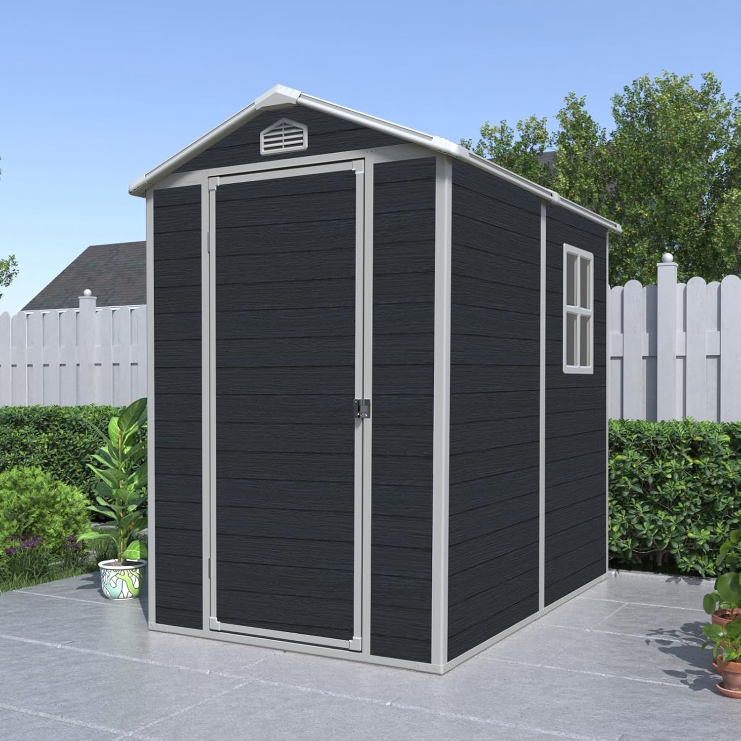 Resin Outdoor Storage Shed Kit-Perfect to Store Patio Furniture, for Bike, Garbage Can, Tool, Outside Sheds & Outdoor Storage Storage Box with Lockable Door, Black (4×6FT)