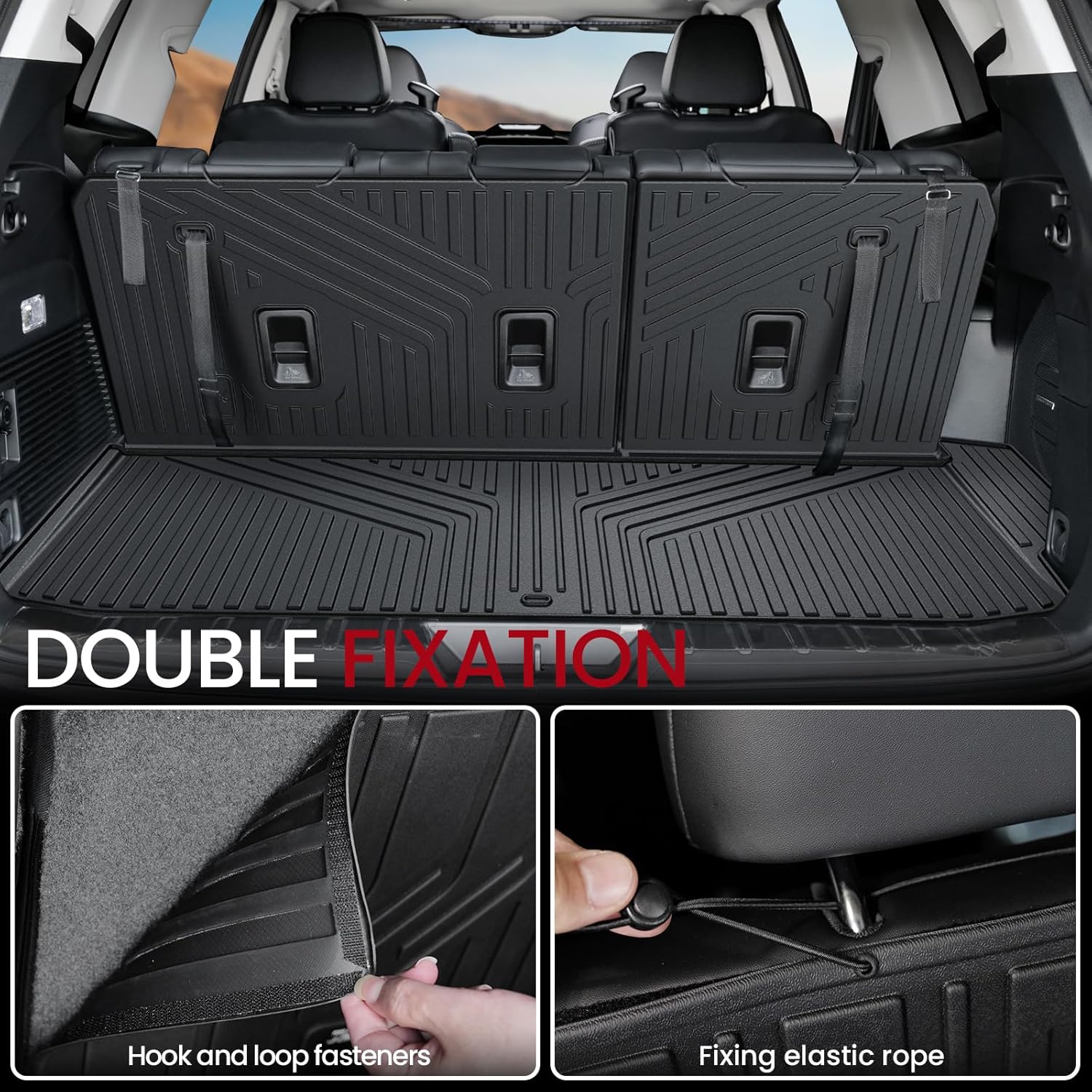 Floor Mats Cargo Mat Backrest Mats Trunk Lower Storage Mat for 2019-2025 Subaru Ascent Accessories, All-Weather TPE Trunk Mat Cargo Liner Door Sill Protector(Floor Mats+2-in-1 Cargo Mat)