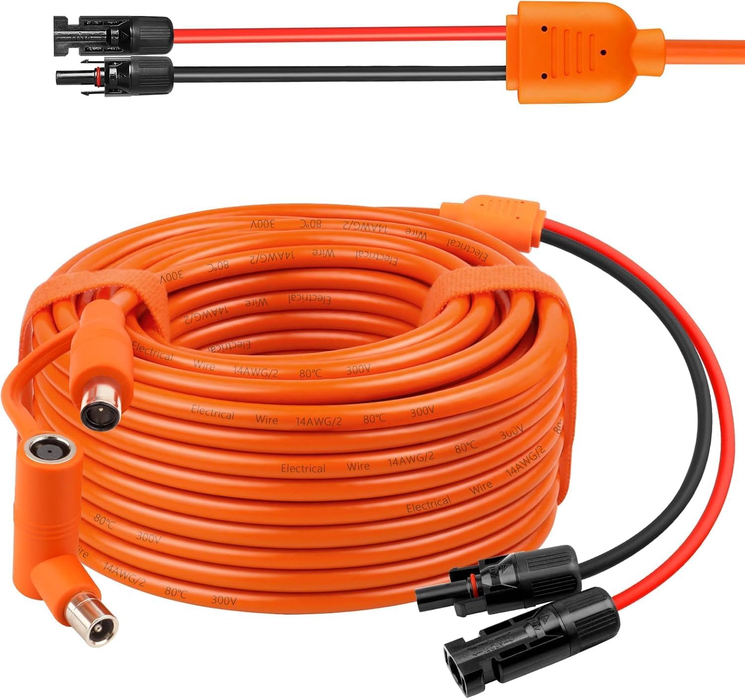 Solar to DC 8mm Charge Extension Cable 100FT,12AWG+14AWG Solar Cable with Solar Panel Connector to DC7909/8020 Compatible with Anker,GZ Yeti,BLUETT,Jackery Portable Power Station