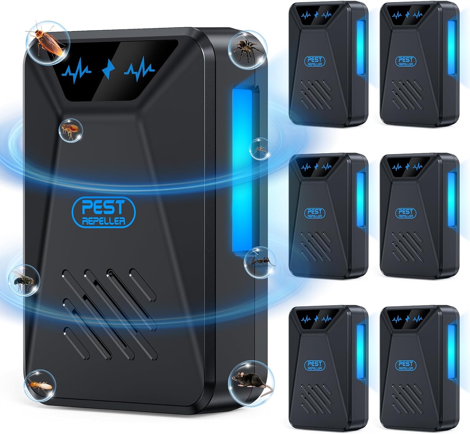 6 Packs Ultrasonic Pest Control Repeller, Electronic Pest Repellent Plug in Indoor for Insect Roaches Spider Ant Bug Mosquito Mouse Repellent for House Kitchen Garage Warehouse