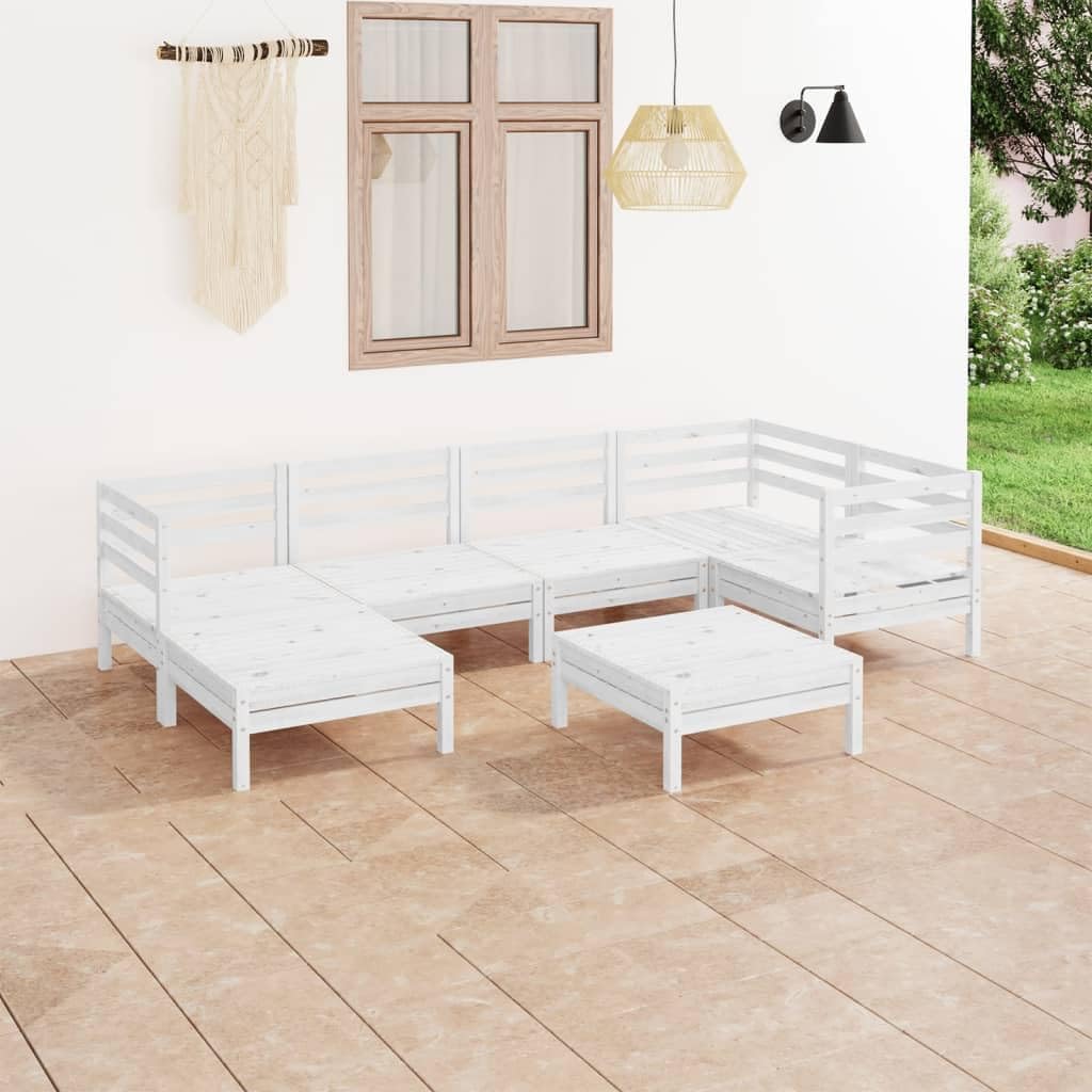 7 Piece Patio Lounge Set Solid Pinewood White,Relaxing and Joyful Outdoor Lounge Set for Patio, Garden or Living Room Patio Furniture Sets, Outdoor Furniture Sets