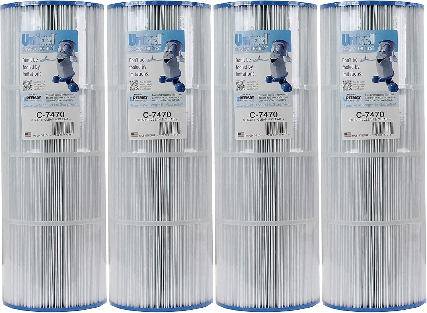 Unicel C-7470 80 Sq Ft Media Replacement Pool Filter Cartridge with 170 Pleats, Compatible with Pentair Pool Products, Pac Fab, & Waterway (4 Pack)